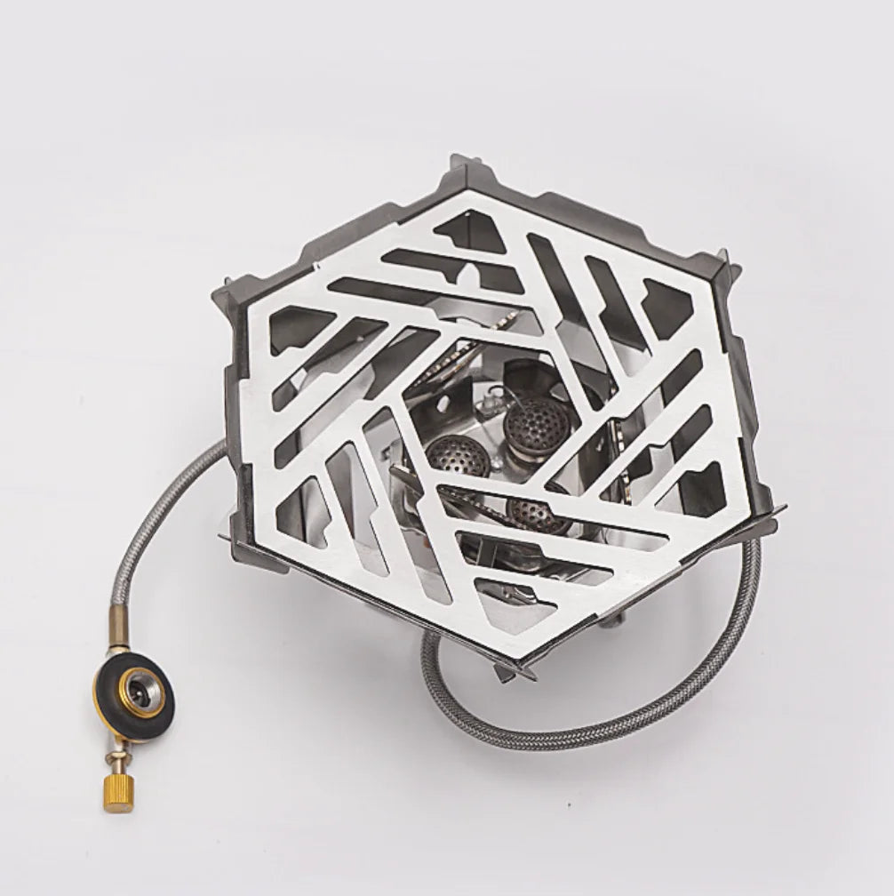 SOLO WILD Foldable Portable Stainless Steel Gas Stove & Barbecue Grill Windproof Ring with Rack Camping Hiking Picnic