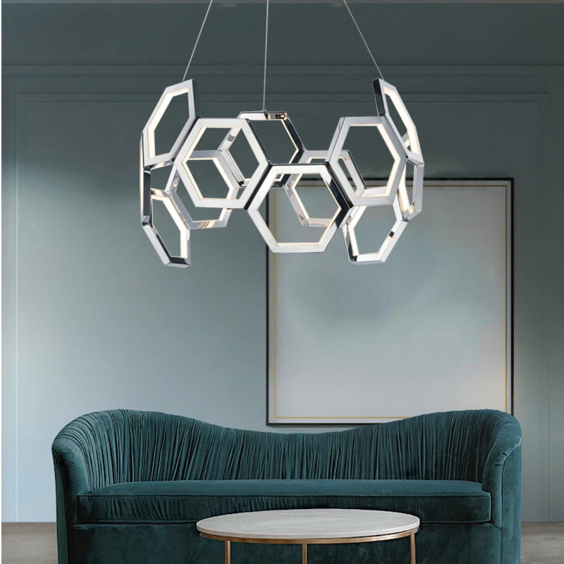 Light Luxury Dining Room Study Chandelier Led Living Room Simple Geometric Hexagonal Combination Features Design Chandelier