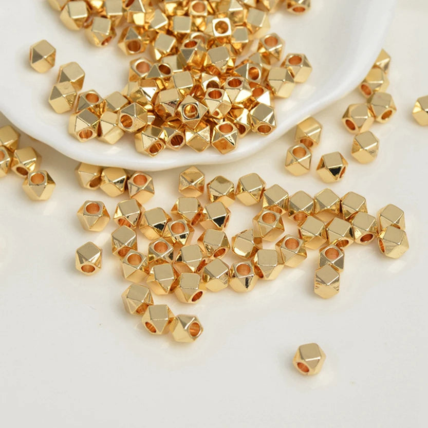 Wholesale Jewelry Accessories Findings Diamond Shaped Bead Cut Bead 14k Gold Plating Septum Beads DIY Jewelry Making2-5 mm