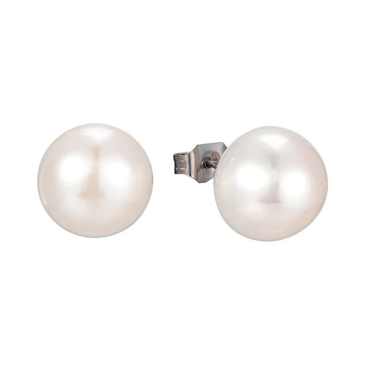 Luxury Minimalist Jewelry Stainless Steel Natural Freshwater Pearl Stud Earrings