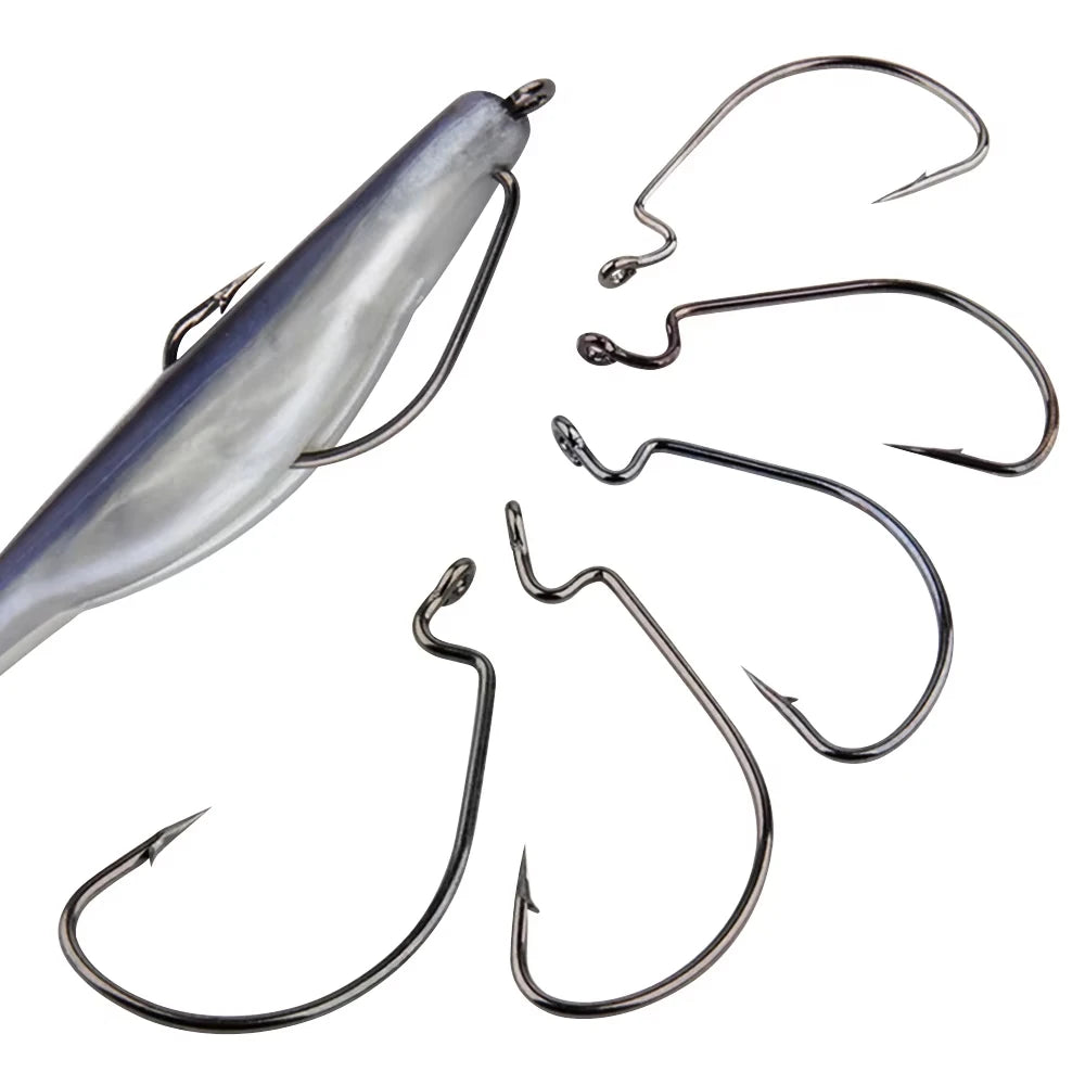 Spinpoler Offset Fishhook for Soft Bait Fish Lure High Carbon Steel Barbed Worm Jerk Fishing Hooks Texas or Carolina Rig Tack