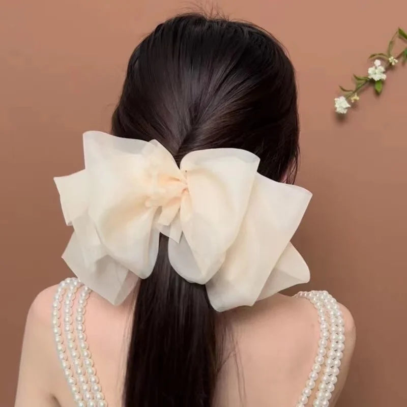 New Arrival Hot Selling Over-size Chiffon Spring Clips Big Bow Hair Clips Sweet Elegant Girls Princess Hair Accessories