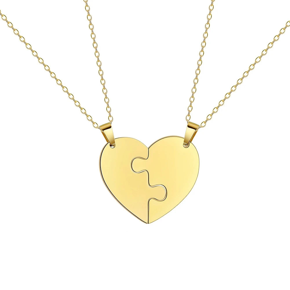 2 Pieces Heart Puzzle Pendant Necklace Stainless Steel Women Men Girls Jewelry Couple Family Friendship Gift Wholesale
