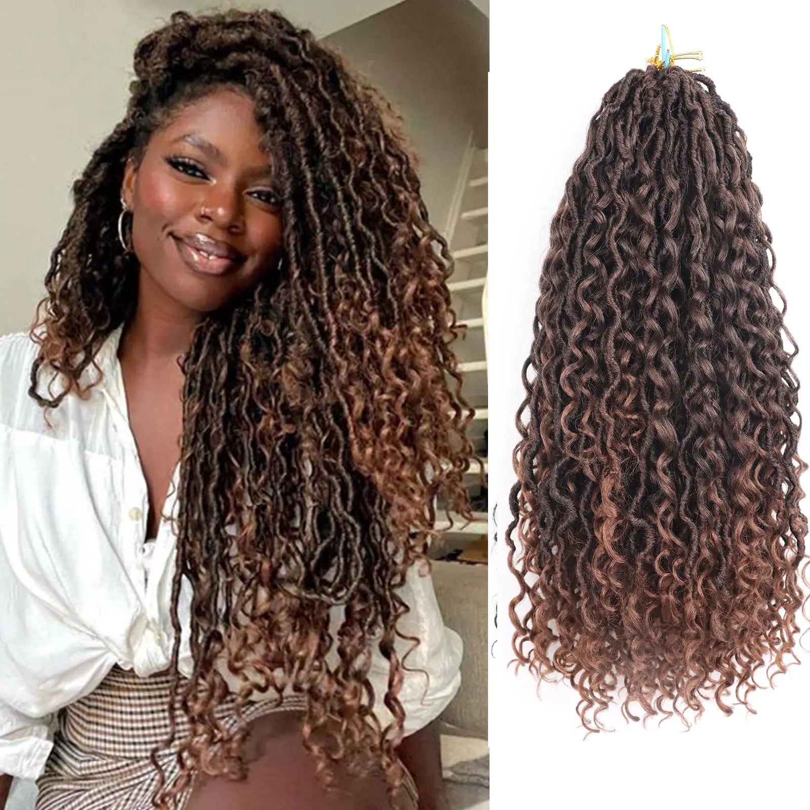 18 Inch River Goddess Locs High Temperature Fiber Synthetic Crochet Braids Wavy Curly Ends Pre-loop Twist Braiding Faux Locs