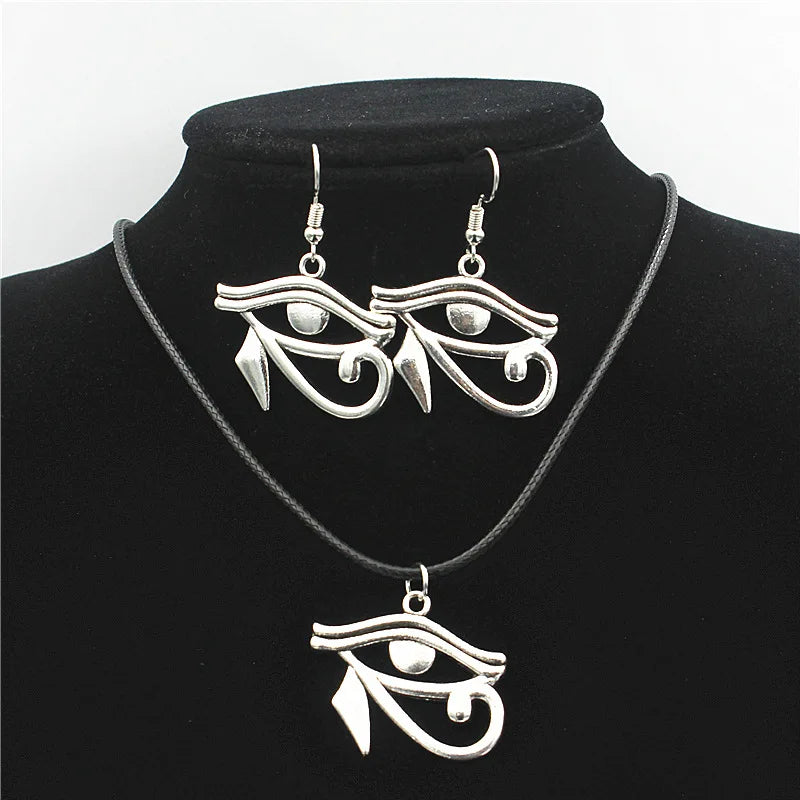 Fashion Silver Plated Jewelry Set Retro Ancient Egypt Pharaoh Eye of Horus Pendant Necklace Earrings Set for Women