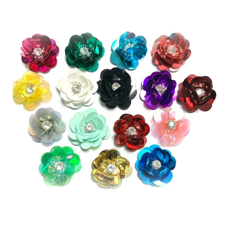 4cm 3D Sequins Flower Dress Wedding Shoes and Hats Decorated with Flowers Hand-folded Sequins Flower