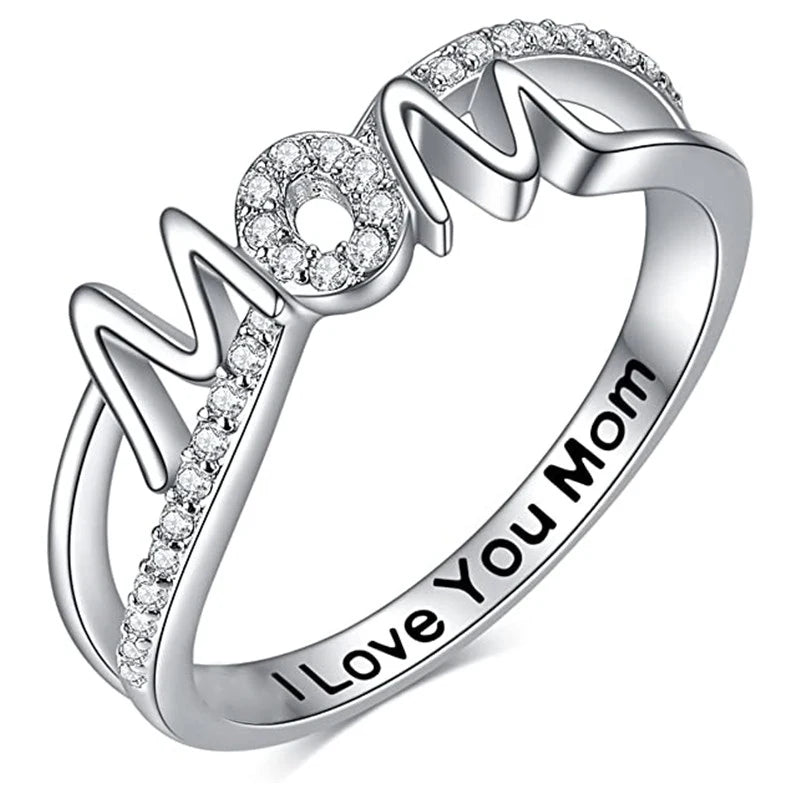 CAOSHI Fashion Wedding Rings for Mother Mom Luxury Zircon Rings Mother's Day  Women Anniversary Gift Silver Plated Rings Jewe