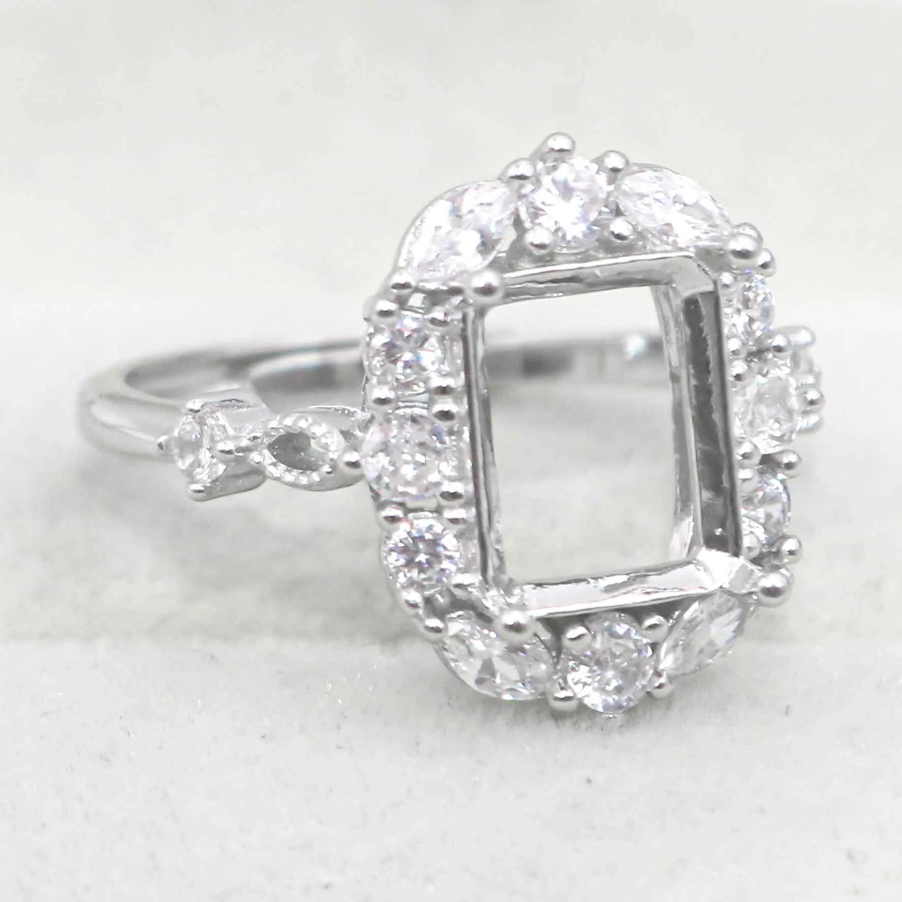Sterling Silver 8*10mm Semi Mount Ring Square Shape Empty Frame Blank Claws Setting S925 Base Without Center Stone for Inlay 