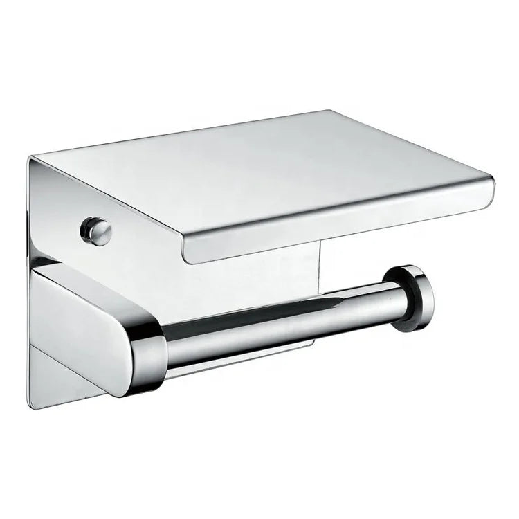 SUS304 Stainless Steel Wall Mounted Toilet Paper Roll Holder With Phone Shelf Luxury Washroom Tissue Paper Dispenser