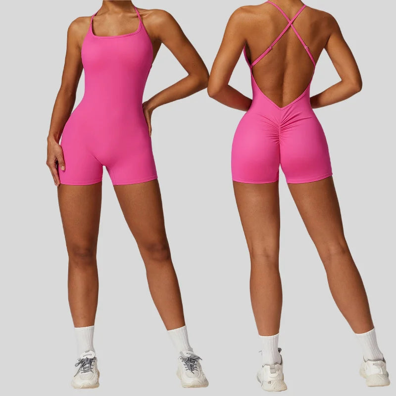 Women's Seamless High Elastic Belly Contracting Close-Fitting Sports One-Piece Fitness Jumpsuit Beauty Back for Yoga Gym Use