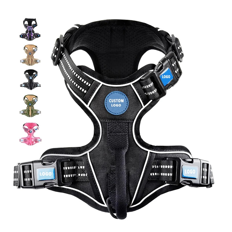 Customised New Dog Harnesses Soft Handle No Strangulation Pet Harness Reflective Nylon No Pull Dog Harness