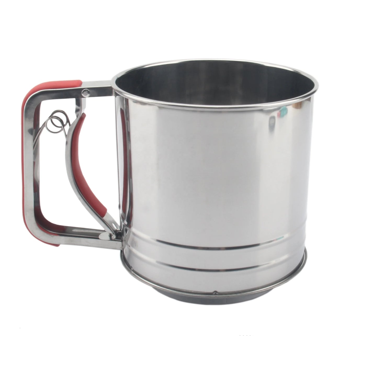 Durable 5 Cup Stainless Steel Flour Sieve With Red Handle Hand Crank Baking Tool Pastry Cutter