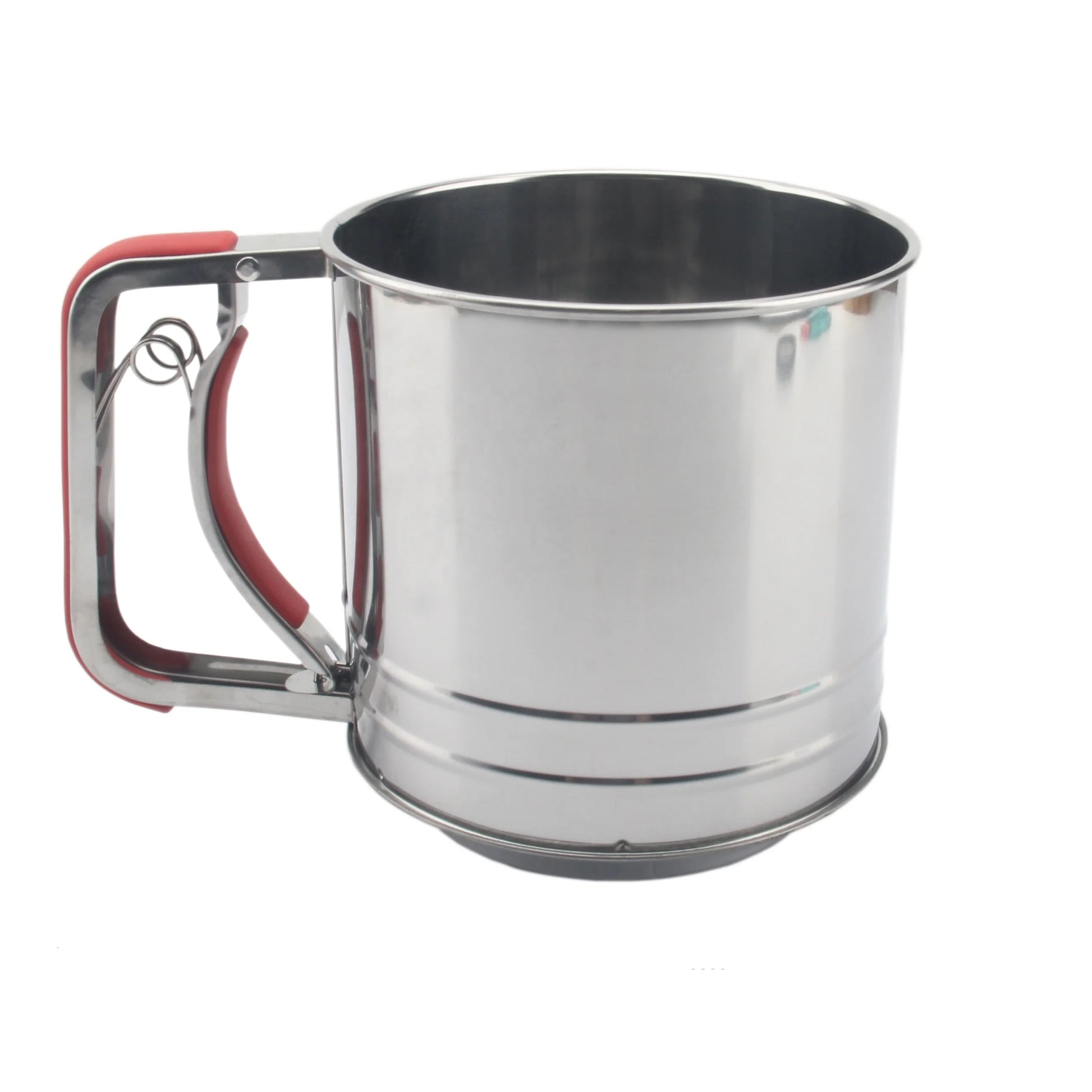 Durable 5 Cup Stainless Steel Flour Sieve With Red Handle Hand Crank Baking Tool Pastry Cutter