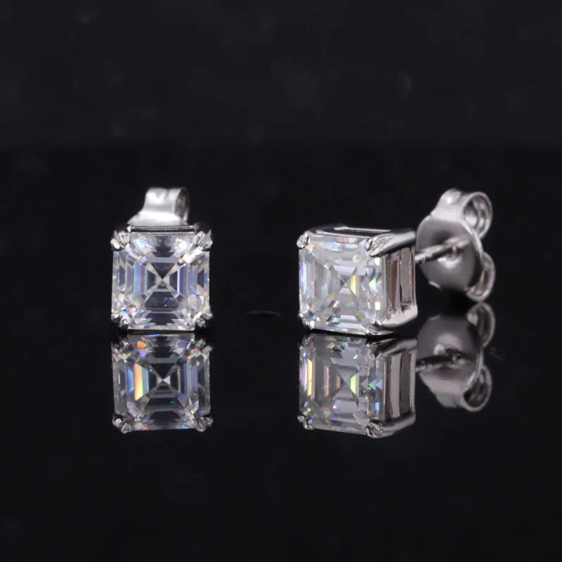S925 Sterling Silver Gold Plated  Moissanite G Color  Asscher Cut Stone Earring