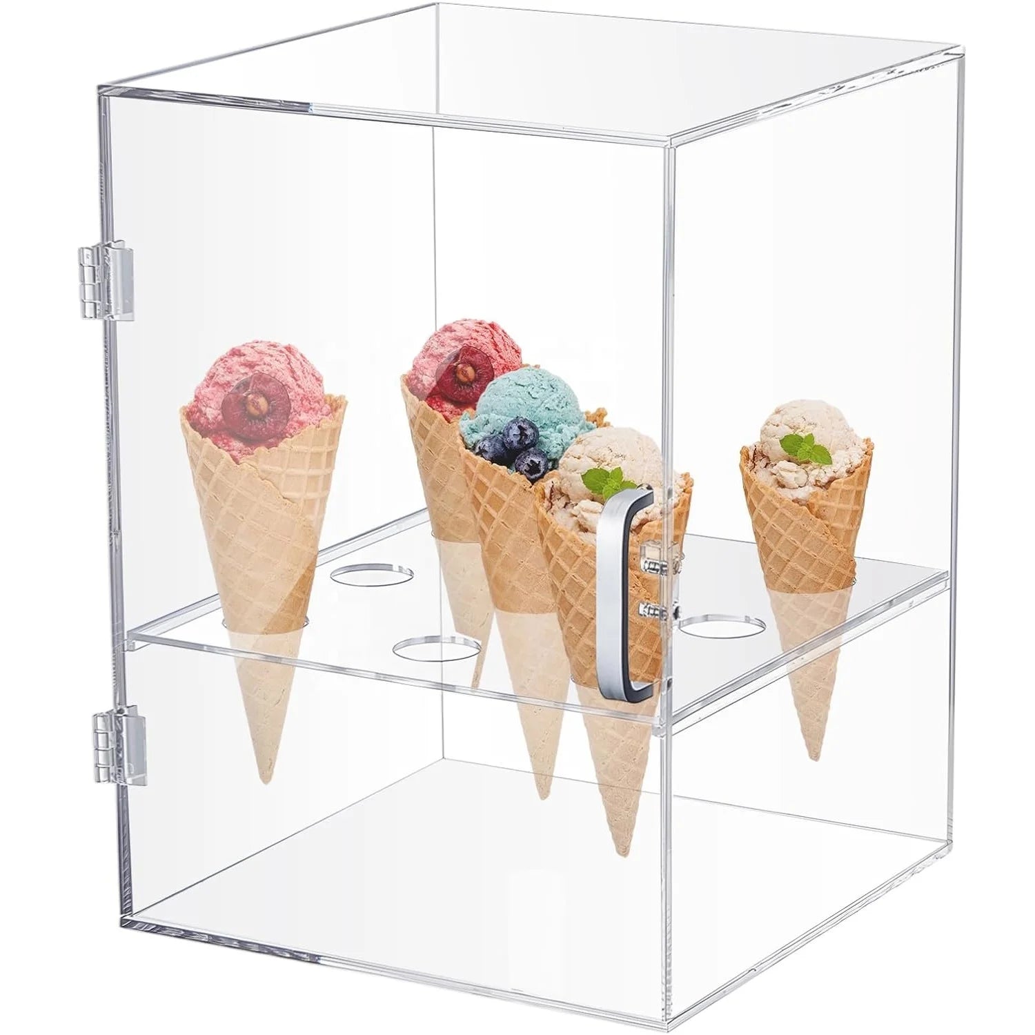 9 Holes Clear Acrylic Ice Cream Cone Holder Cabinet Transparent Waffle Hand Roll Sushi Stand for Snow Cones Dessert Shop Disp
