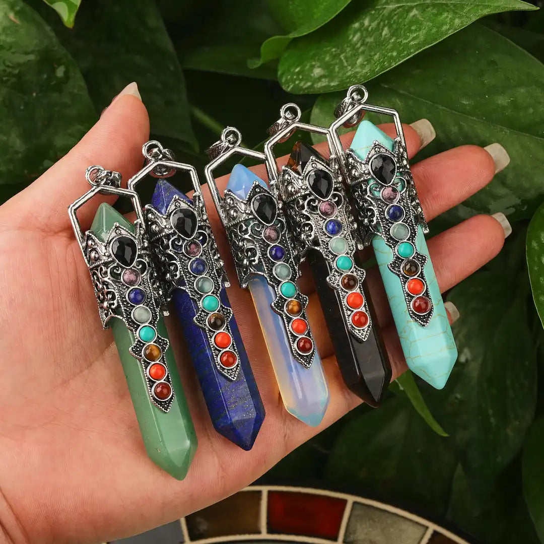 7 Chakra Natural Crystal PendantHealing Stone Hexagonal Double PointYoga Meditation Charms for Necklace Jewelry DIY Making