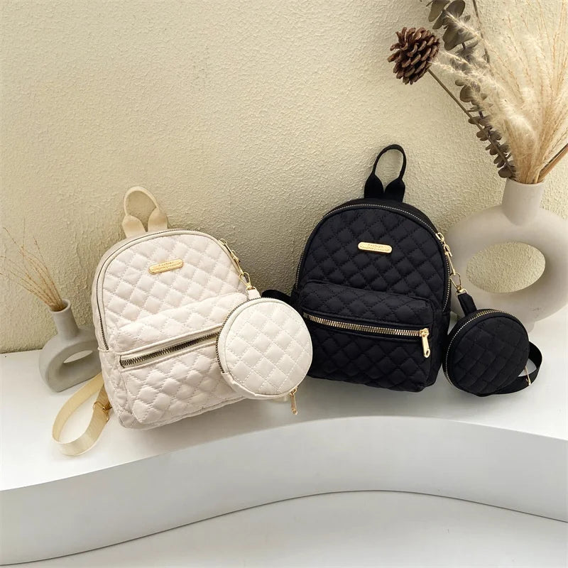 Wholesale Cheap Backpacks Rhombus Pattern Indentation Travel Backpack Pure Color Bags with Round Pouch