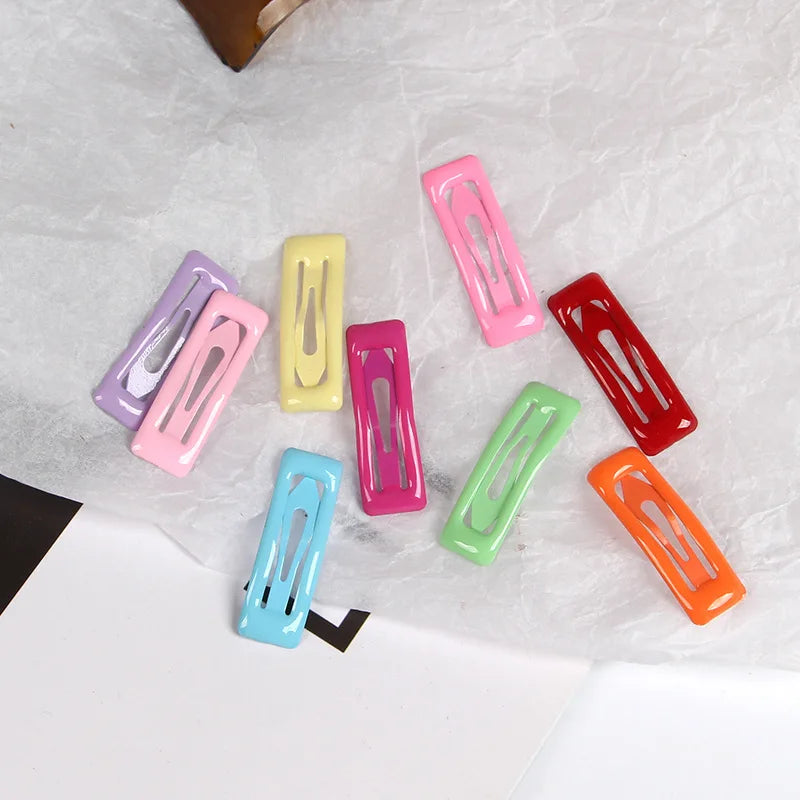 3.2cm Mini Colorful Enamel Rectangle Hair Pins for Kids BB Hairpins Side Hairgrips Metal Snap Clips for Children