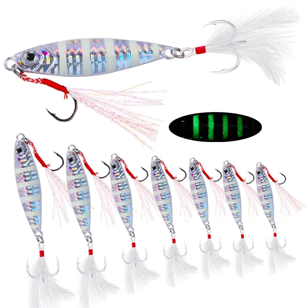 HENGJIA  10G-60G  Luminous Metal Jig Lure Artificial Lead Fish Jigging Bait for Freshwater and Saltwater Fishing