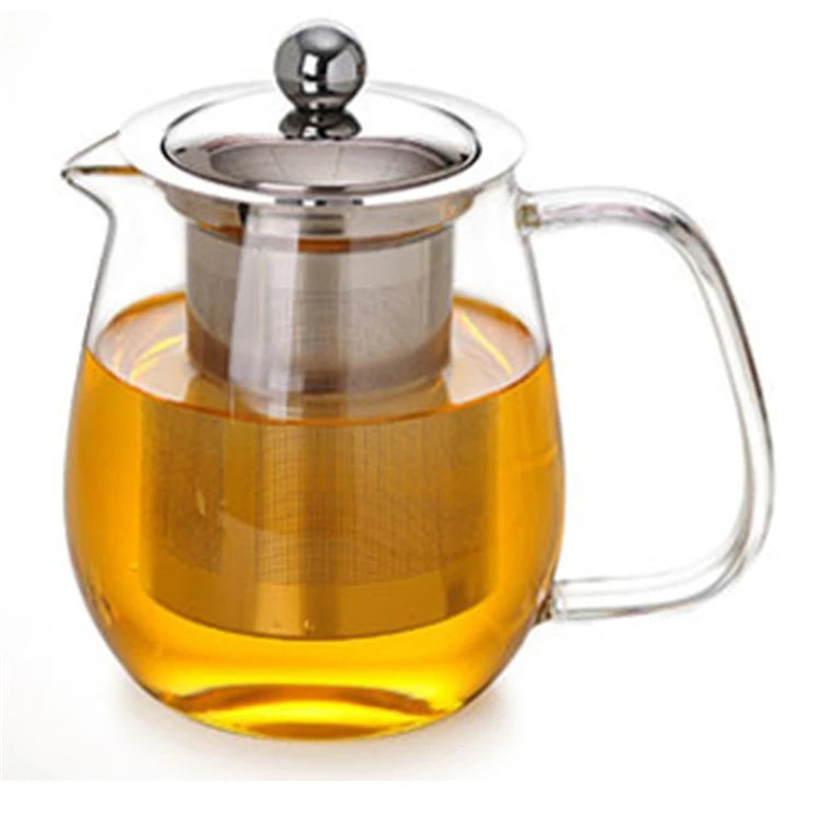 Modern 600ml Borosilicate Glass Tea Kettle with Stainless Steel Infuser Lid Stovetop Safe Eco-Friendly Teaware