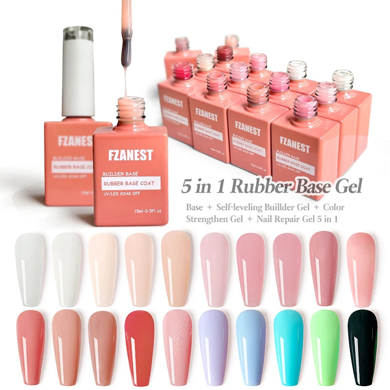 FZANEST HEMA Free Rubber Base Gel for Nails 5 in 1 Builder Color Gel Strengthen Gel Private Label Free Samples Camouflage Bas