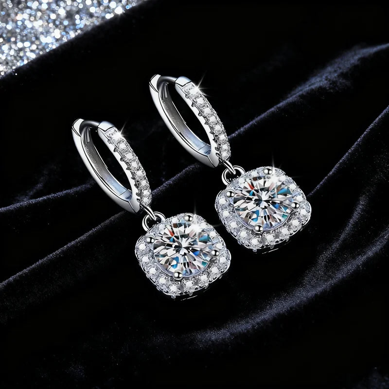 Moissanite Earrings for Women Classic square Bag S925 Sterling Silver Earrings