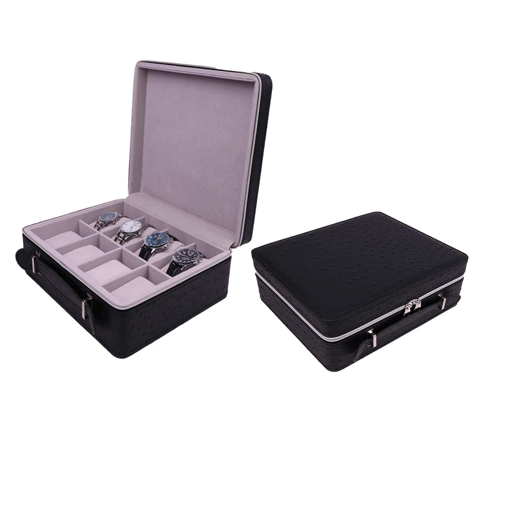 8 Slots 2024 New Style Fashion Black PU Leatherette Watch Storage Organizer Case for Travel with Zipper Custom Logo