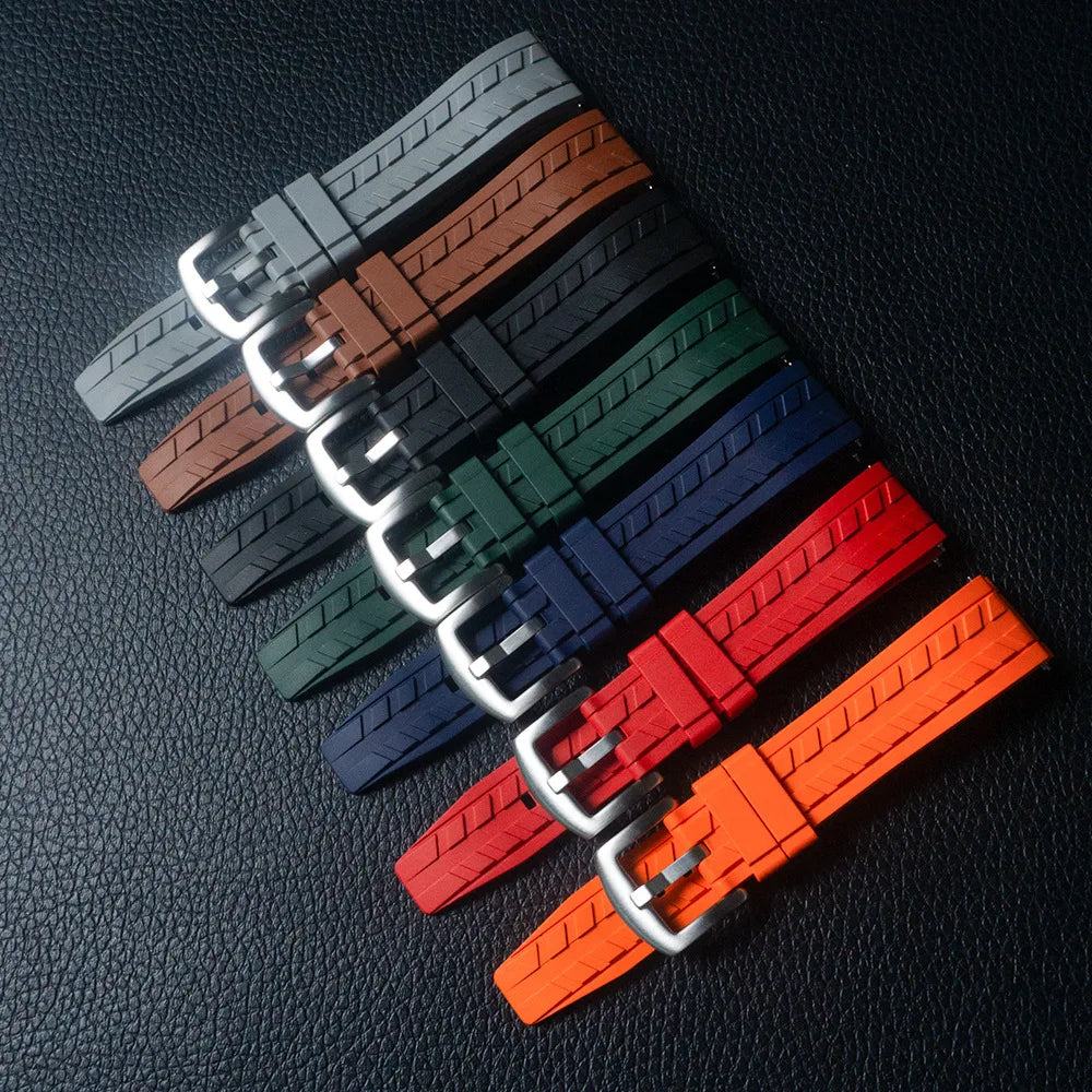 Premium Grade FKM Rubber Watch Straps 20mm 22mm Waterproof Tire Pattern Quick Release Watch Strap Diving Watch Bands Wholesal