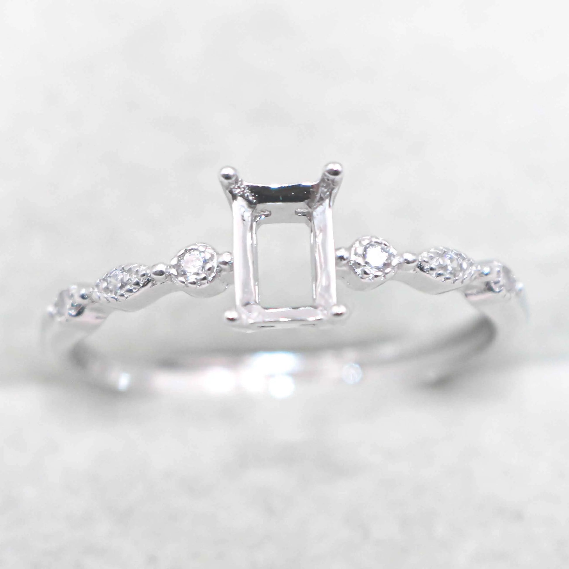 Sterling Silver 4*6mm Semi Mount Ring Square Shape Empty Frame Blank Claws Setting S925 Base Without Center Stone for Inlay D