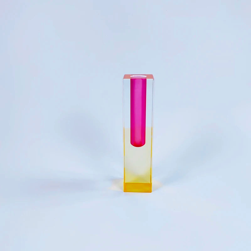 Decorative Modern Square Transparent Acrylic Crystal Vase Tabletop Centerpiece Flower Vase with Customized Color New Year