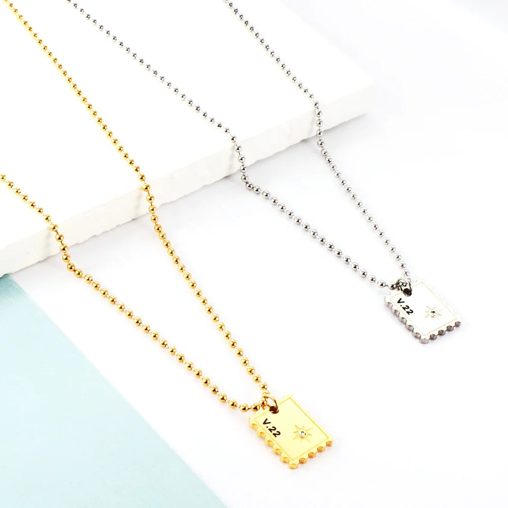 ASON Jewelry PVD 18K Gold Plated 304 Stainless Steel Necklace Custom New Depict Carving Letter Rectangle Pendant Necklace