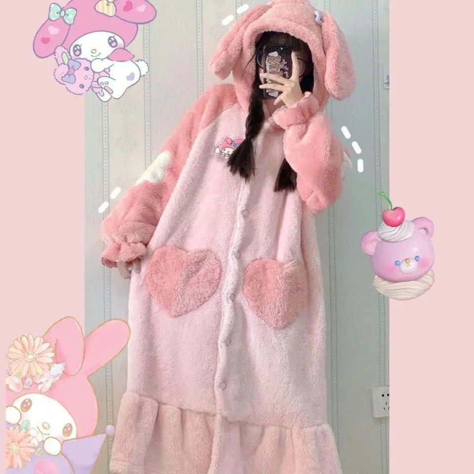 New Thickened Coral Velvet Home Clothes Sweet Cartoon Melody Robe Pants Suit Wholesale