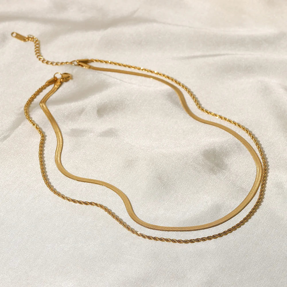 Fashion Stocks Ins Women Fashion  Double Chain Stainless Steel Gold Necklace