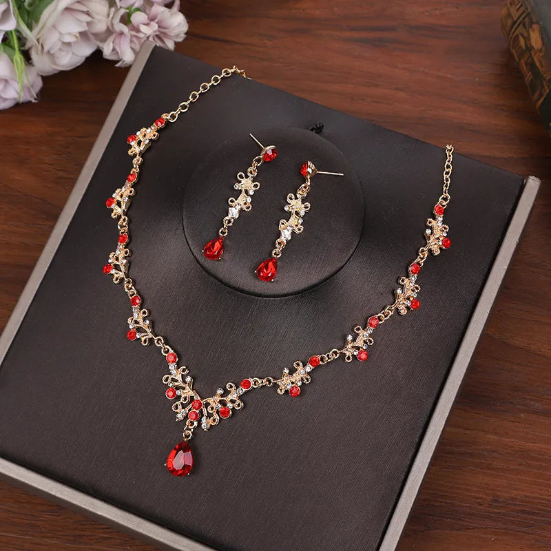 Wholesale Elegant Women Gold Plated Wedding Earrings Bride Necklace Flower Pendant Jewelry Sets