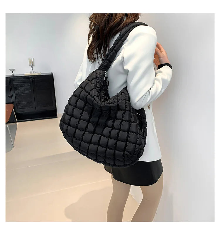 Wholesale Lightweight Puffer Quilted Shoulder Bag for Women Large Nylon Puffy Crossbody Tote Bag