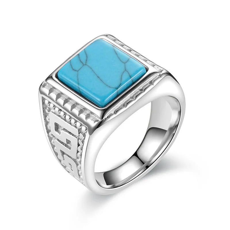 2025 Trendy Stainless Steel Rings Turquoise Couple Rings Chunky Wedding Statement Jewelry  Natural Stone  Rings for Men Women