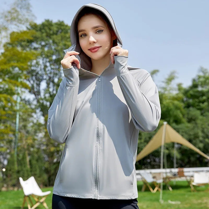 Women's UPF 50+ Full Sleeve Hooded Cooling Sportswear Shirt Outdoor Performance Sun Protection Pockets Hiking Adults