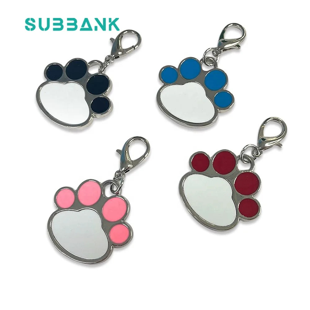 Subbank DIY Printing Pets Sublimation Dog Name Id Tags Pendant Zinc Alloy Paw Shaped Sublimation Dogtag Blank