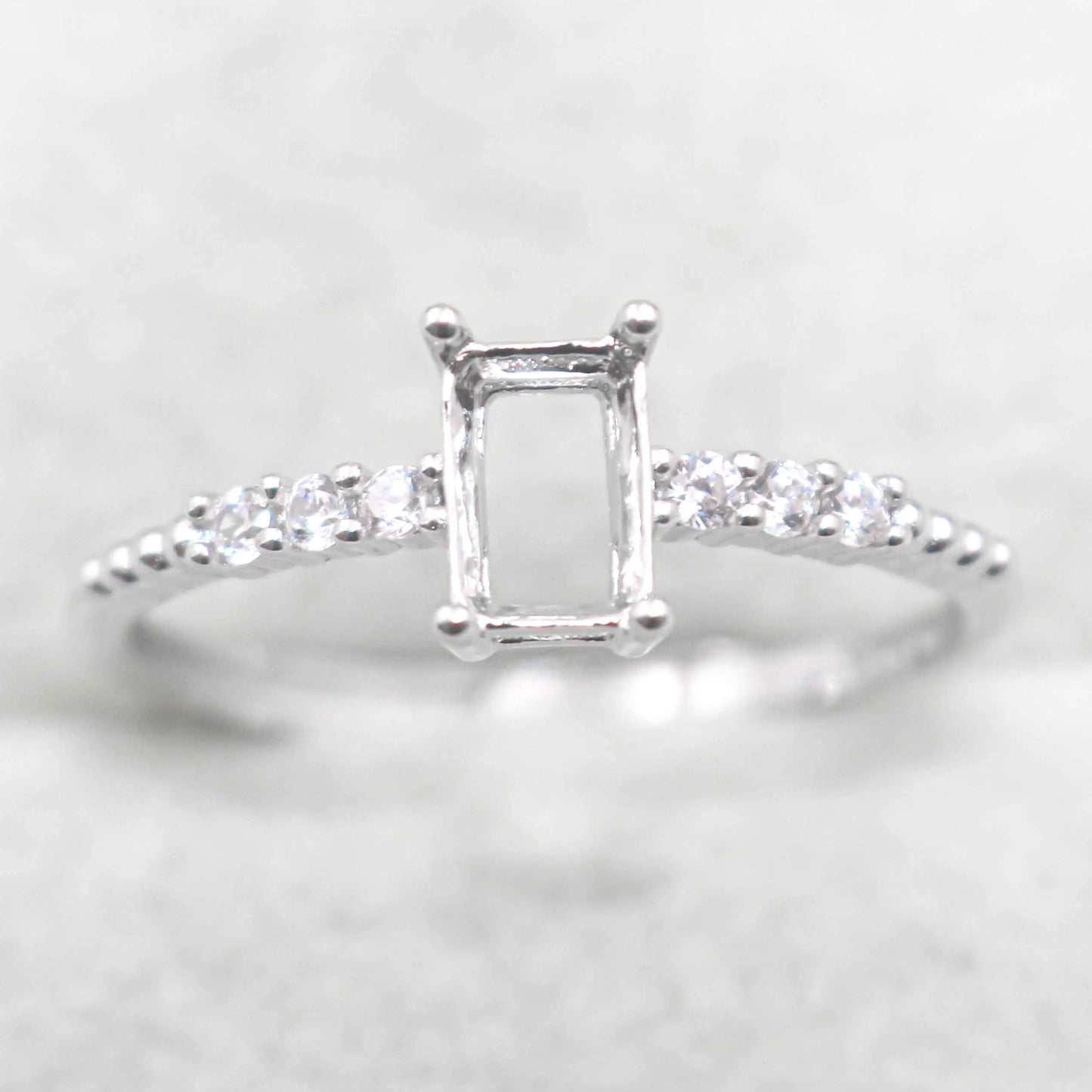 Sterling Silver 4*6mm Semi Mount Ring Square Shape Empty Frame Blank Claws Setting S925 Base Without Center Stone for Inlay D