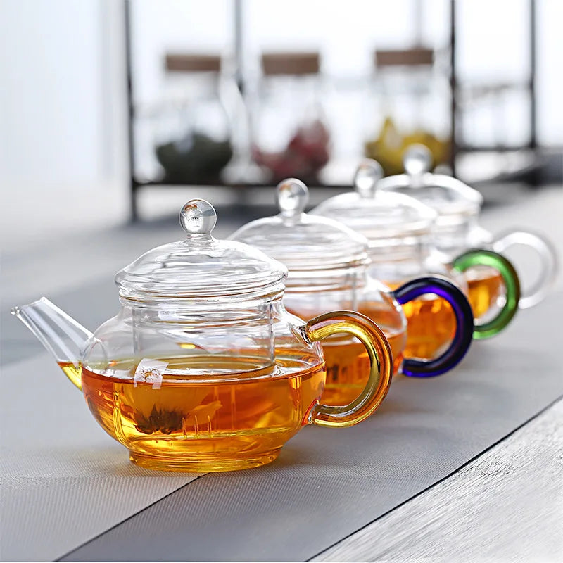 8oz Stove Top Microwave Safe Borosilicate Glass Kettle Cute Kungfu Tea Maker Teapot with Loose Leaf Strainer for Coffee