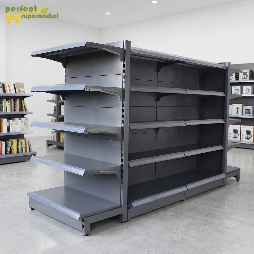 Steel Double-Sided Heavy Duty Supermarket Shelves with Solid Shelves for Grocery Stores & Retail Use