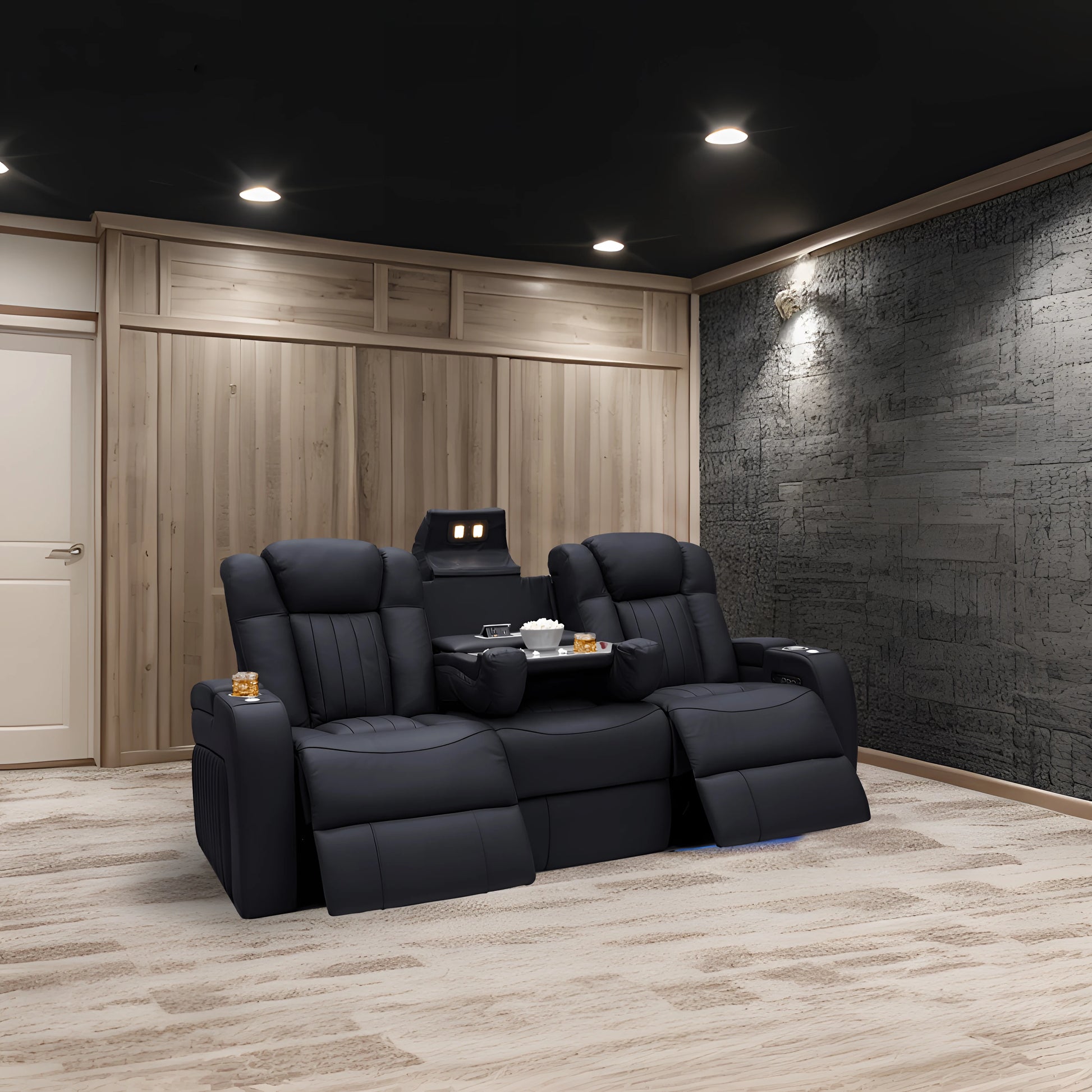 High Quality Factory Direct Leather Recliner Electric Cinema Home Theater Sofa with Cooling Feature Cup Holder and Storage Bo