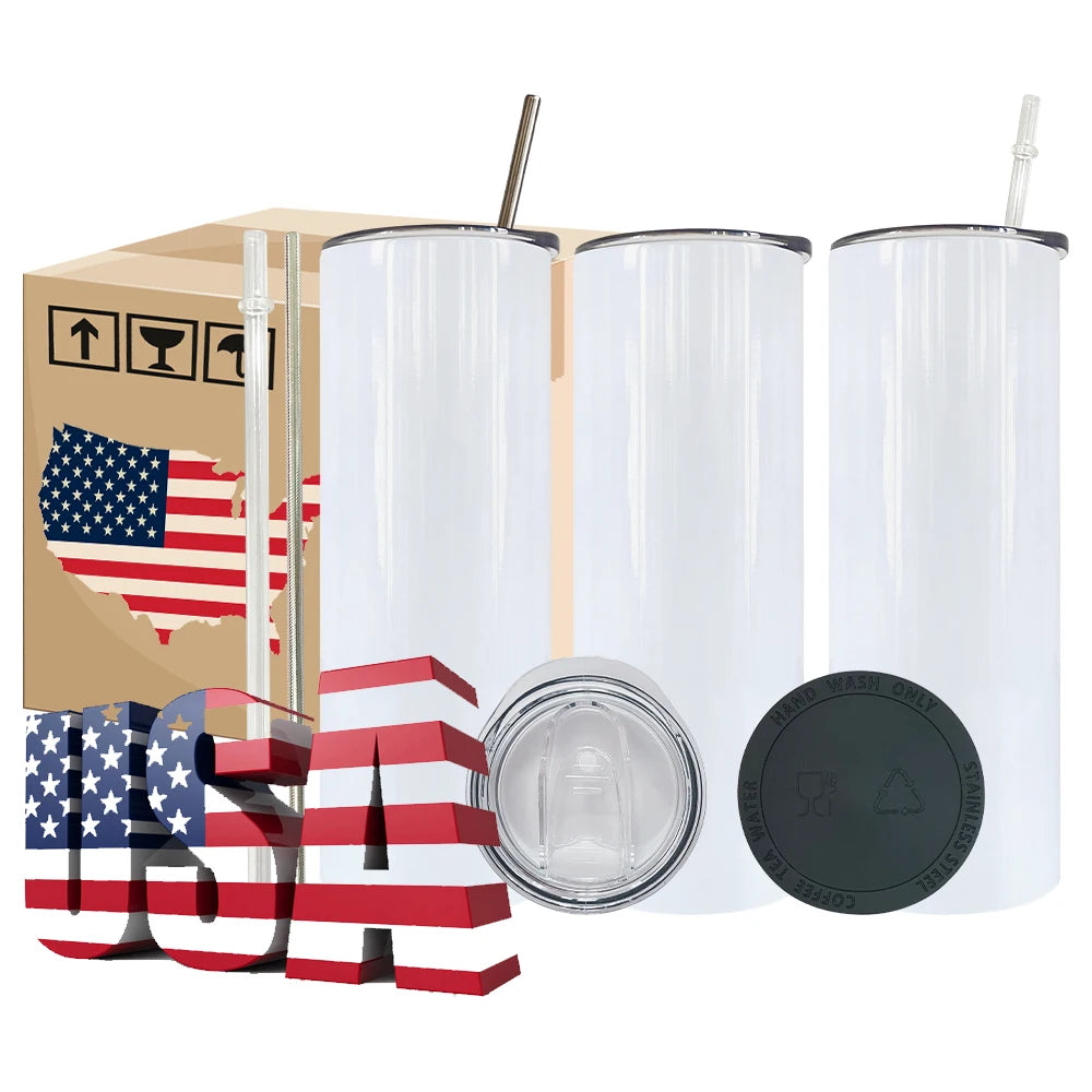 50Pack USA Warehouse RTS 20oz Double Wall Vacuum Insulated Stainless Steel Flat Edge Straight Blank Sublimation Straight Tumb