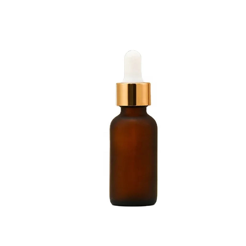 30ml Gold Cap and Brown Frosted Glass Dropper Bottle with White Glue Tip Elegant Essential Oil Dropper Bottle