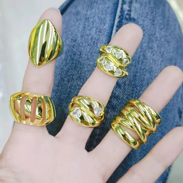RA1161 Unique Stylish Boho Chunky Thick Wide 18K Gold Plain Multiple Layered Cross Adjustable Statement Ring