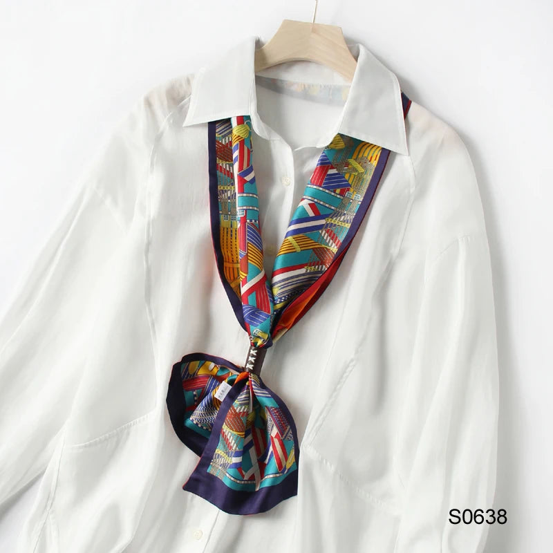 Women Luxury Neck Scarf Ladies Stylish Silky Satin Scarf Custom Printed Logo Long Narrow Neck Scarves for Summer Spring