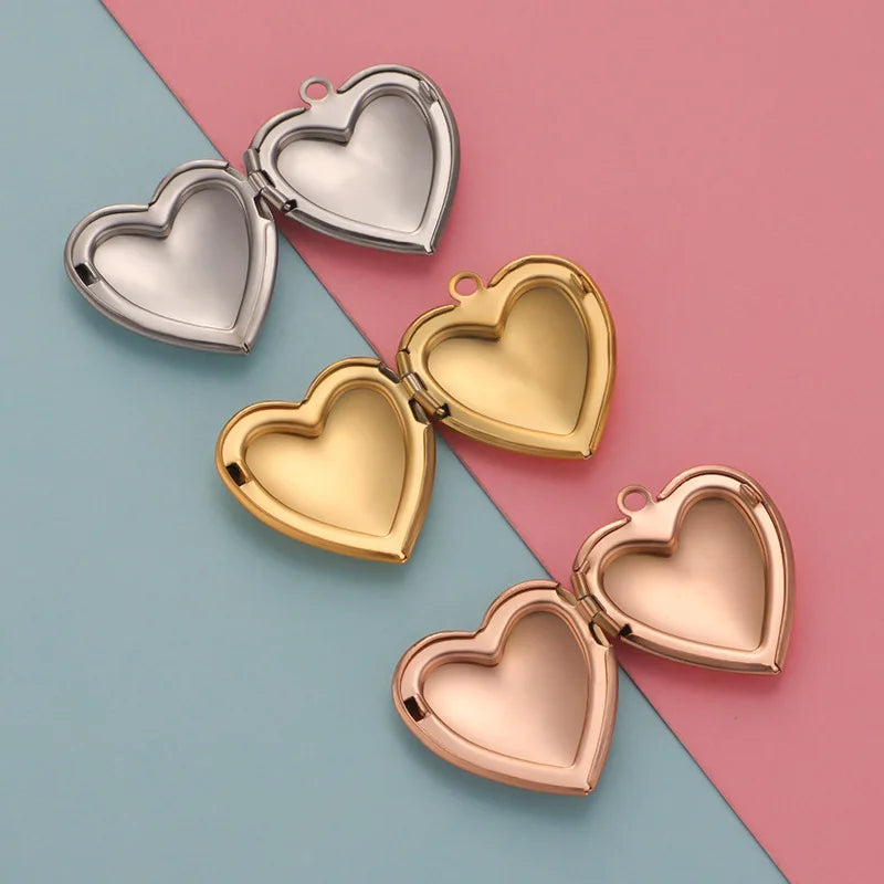 2024 Trendy Peach Customized Blank Heart Locket Photo Box Stainless Steel Pendant for Women Necklace Accessories Jewel