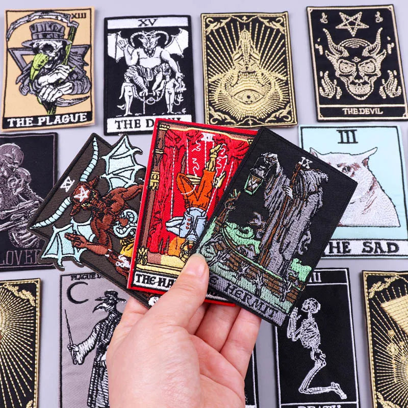 Punk Tarot Cards Embroidered Patches for Clothing Stickers Skeleton Patch DIY Iron on Patches