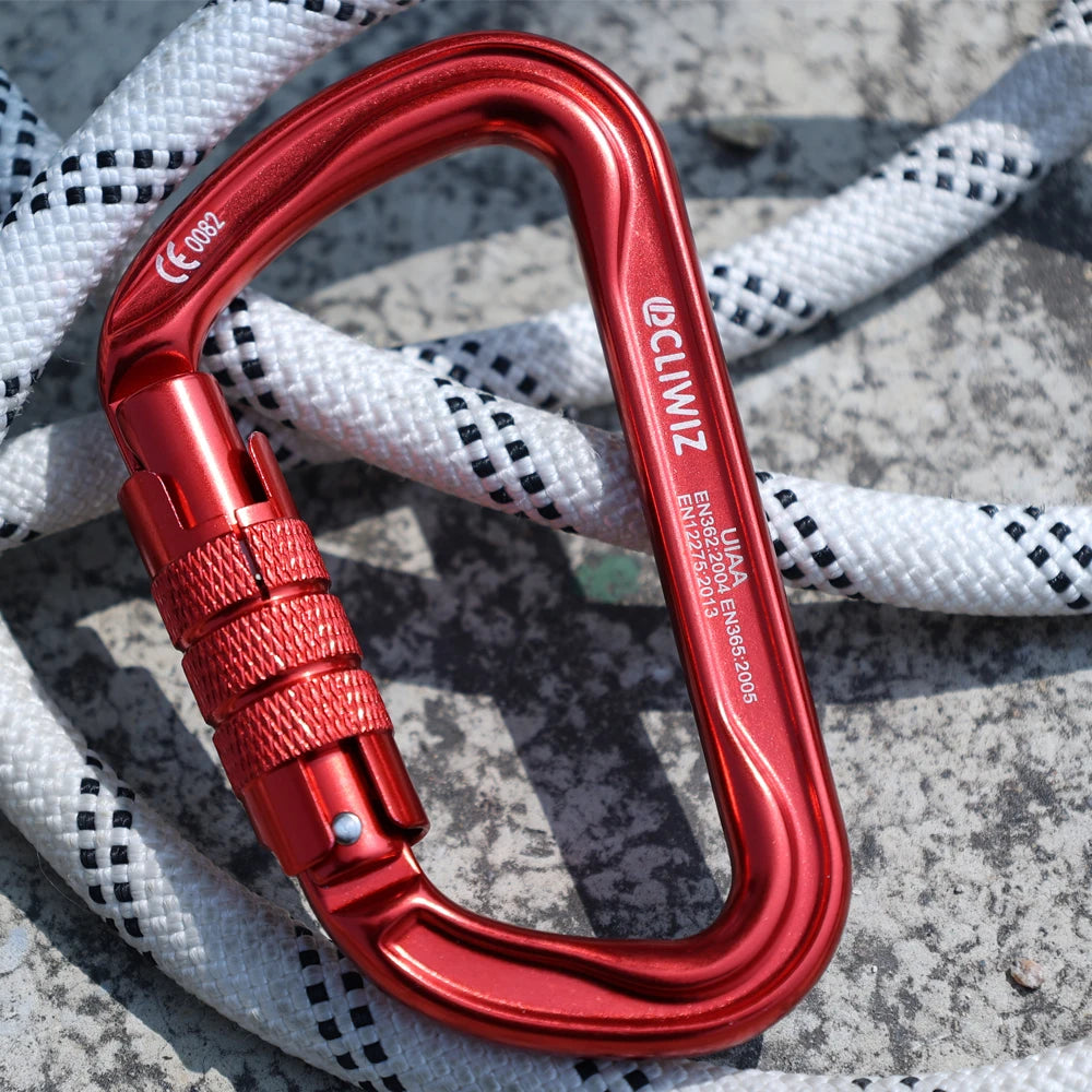 JRSGS 30kN Aluminum D Shape Climbing Snap Hook Carabiner with Screw-Lock Gate Customized Logo Connector Manual Locking S7111B
