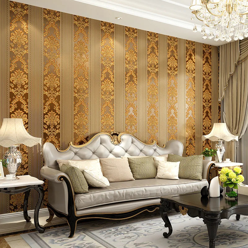 Europe Damask Non Woven Stripes Wallpaper Home Decor Paper Rolls Wholesale